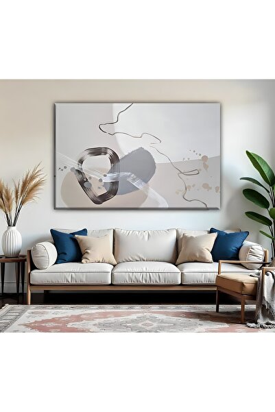 Harika bir ev | Gri BEJ Soft Renk SOYUT Desenli Modeli| TEKLİ YATAY KANVAS TABLO