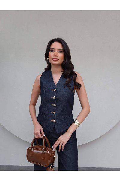 ESRAHELVACI Gold Buttoned Denim Vest