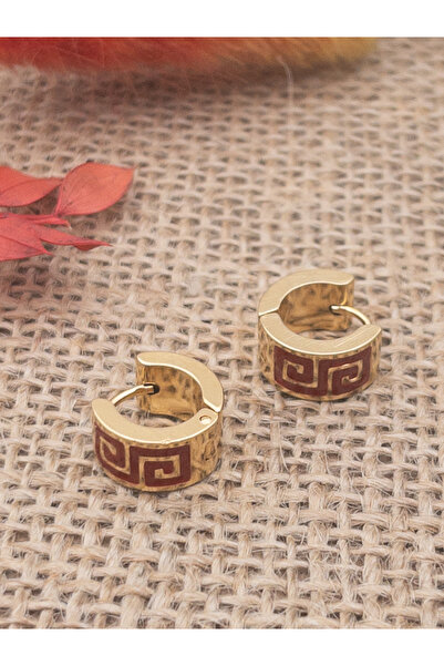 Siya Silver Renkli Mineli Desenli Unisex Çelik Halka Küpe-1,3 cm