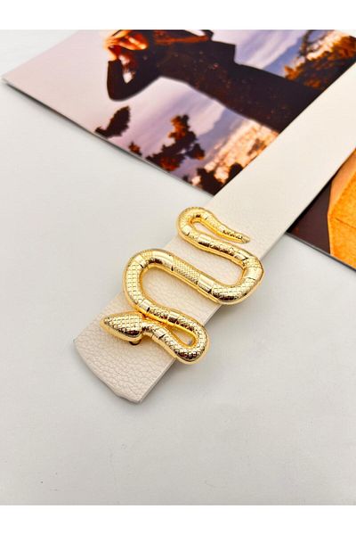 MODAM HİFA Gold Women's Belt and Elements - Snake Buckle - Shoes Gx9688