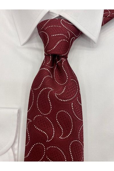 Cacharel Woven Fabric Patterned Burgundy White Tie