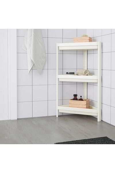 IKEA VESKEN Plastic Corner Shelf Unit, Storage Space Saving for Home & Kitchen Items (White)