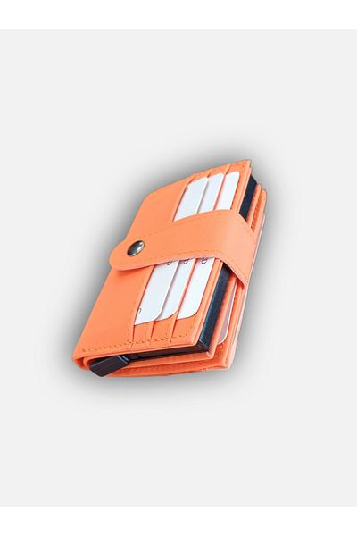 KY Orange Slide Card Holder Wallet - Money Compartment Mechanism