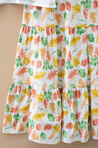 Cansın Mini Ecru Patterned T-Shirt and Long Cut Skirt for Girls 20070