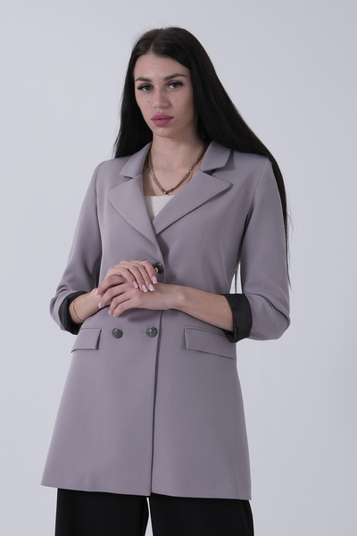 Feminist Astarlı Düğme Kapamalı Blazer Ceket Gri 0105123