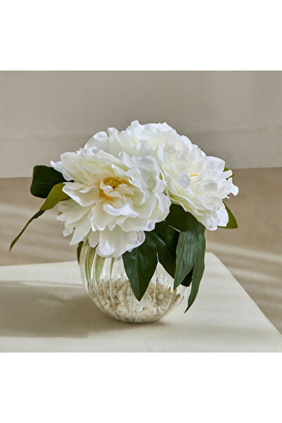 Home Box باقة زهور الفاوانيا من أريوس مع وعاء زجاجي - 28 × 28 × 18 سم