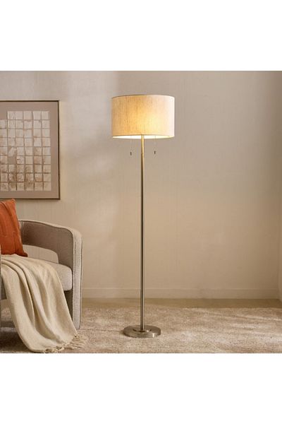 Home Box Deme Lamont Metal Floor Lamp with Pull Chain Switch and Linen Shade - 154 cm