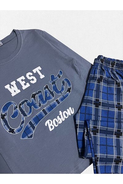 Fil Kids Boy's 100% Cotton West Cost Six Plaid Anthracite Long Sleeve Pajamas