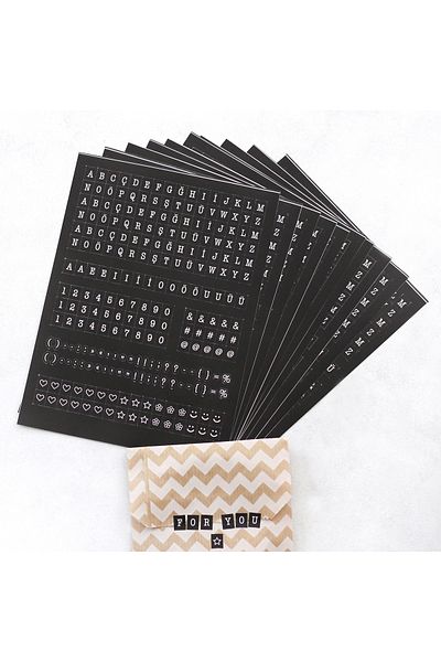 Bimotif Black Letter-Number Sticker Set, 8x10 Mm 10 Sheets