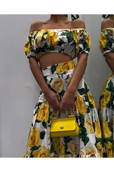 MODA Rose Patterned Skirt & Crop Set