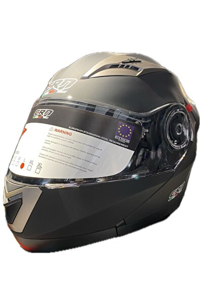 CRN MOTORSİKLET KASK CRN MAT SİYAH-GRİ  ÇENE AÇILIR-TAM KASK VİZÖRLÜ VE İNTERCOM TAKMA YUVALI