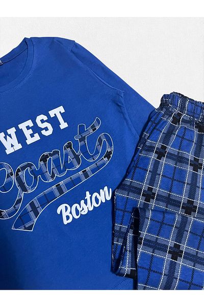 Fil Kids Copil bărbătesc 100% bumbac albastru West Cost pijama jos carouri cu mânecă lungă sezonier