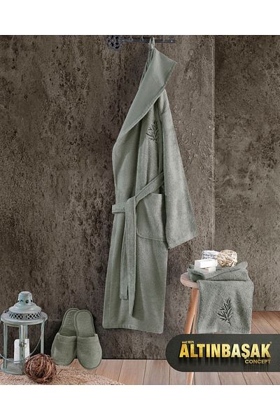 Altınbaşak Feli̇x Premium Bamboo Men's Bathrobe Set (L-Xl) 40% Bamboo Fiber