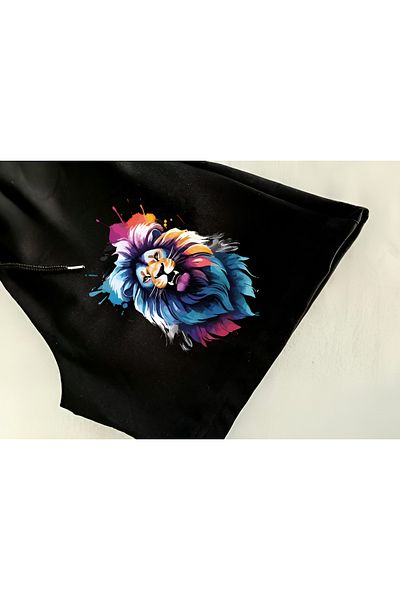 belean Unisex πολύχρωμο σορτς με στάμπα λιονταριού Lycra εύκαμπτο μονό ζέρσεϊ Χτενισμένο ύφασμα ανθεκτικό στον ιδρώτα