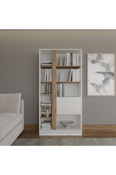 Decomob Tolu 10 Raflı Kitaplık Beyaz & Atlantik Çam