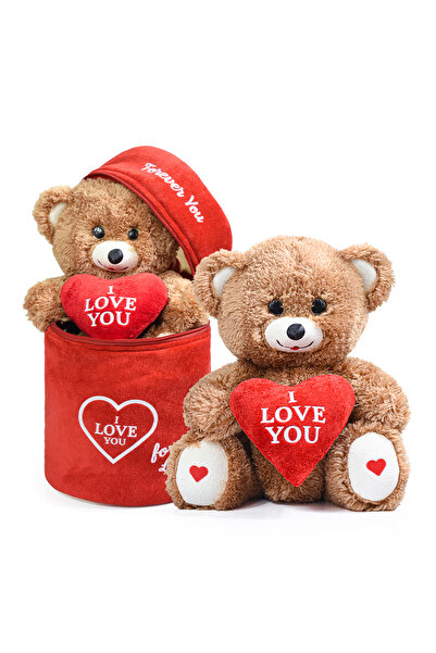 Pababo Peluş Çantalı Elinde Kalp Tutan| I Love You Yazılı Sevimli Tarçın Ayıcık