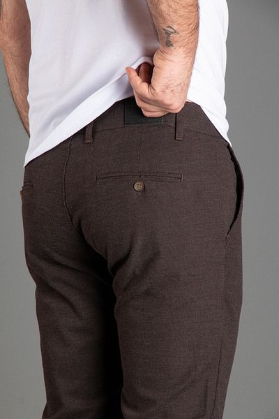 ZEKİ ÖZER Men's Dark Brown Textured Canvas Linen Pants