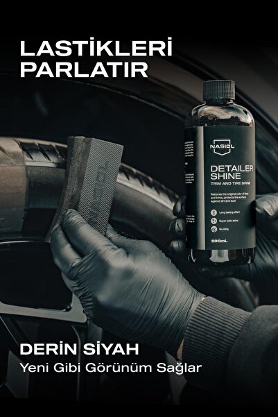 Nasiol Detailershine Sünger Hediyeli Trim ve Lastik Parlatıcı/Yenileyici 500ml-Ultra Parlak Ve Islak Görünüm