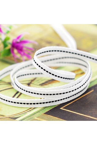 Bimotif Panglică grosgrain cusută alb-negru de 5 metri
