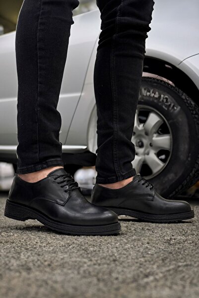 Deri De Luxe Fekete valódi bőr mintás talpú klasszikus férfi cipő