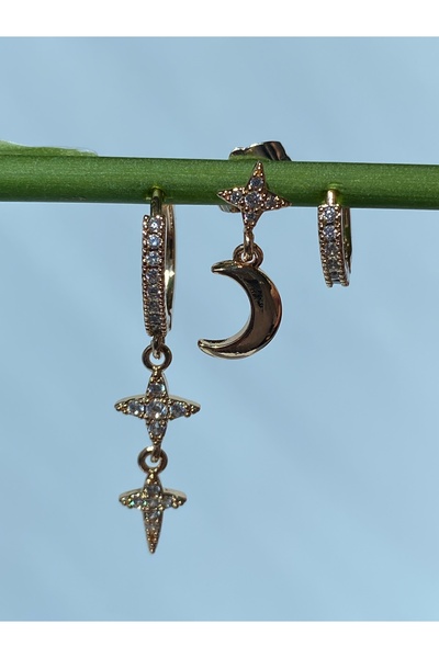 kurukafagift Küpe 3'LÜ Set Sallantılı AYYILDIZ Model