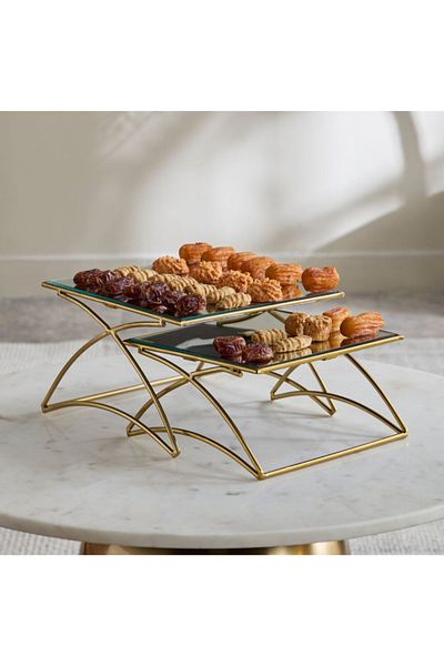 Home Box Milo 2-Piece Decorative Square Mirror Tray Set