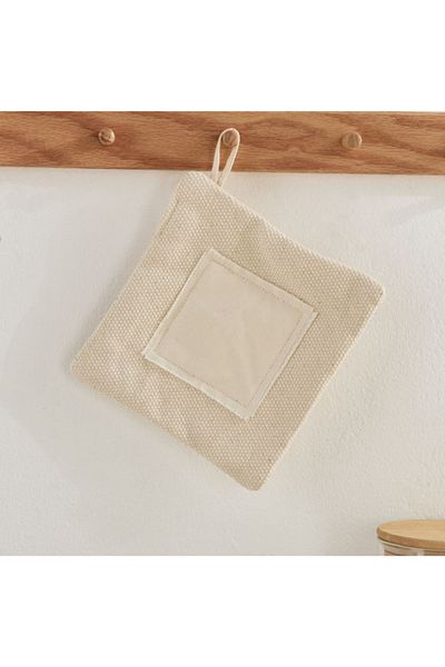 Home Box Bella Woven Cotton Square Medium Potholder with Canvas Patch - 18 cm