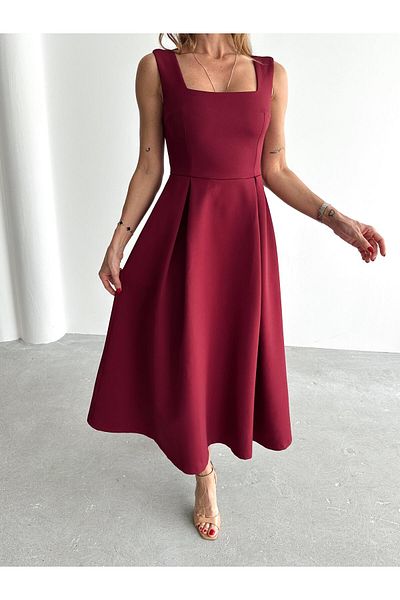 Maldia Shop Rochie de damă cu bretele burgundy cu balon