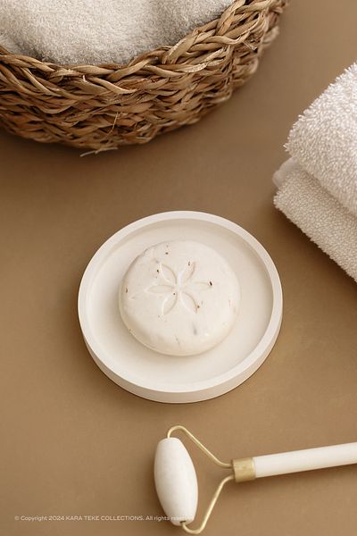 KARA TEKE COLLECTIONS Decorative, Jewelry and Functional Organizer Circle Concrete Base, Gift (Bej - Off White)