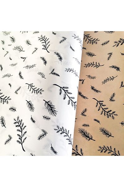 Bimotif Leaf Patterned Black-White Paper - 70X100 Cm, 5 Pieces