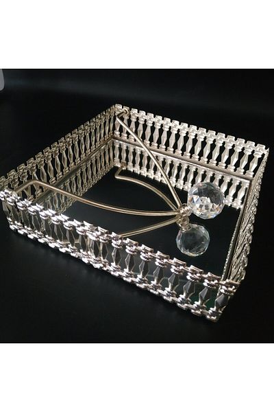 HİLALKRİSTAL Mirrored & Crystal Ball - Gold & Silver Napkin Holder on the Table