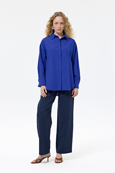 Quzu Oversize Basic Gömlek Sax