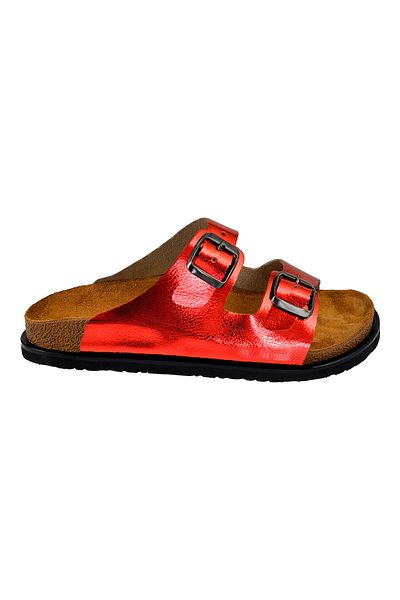Moosefield Genuine Leather Shiny Red Women's Slippers