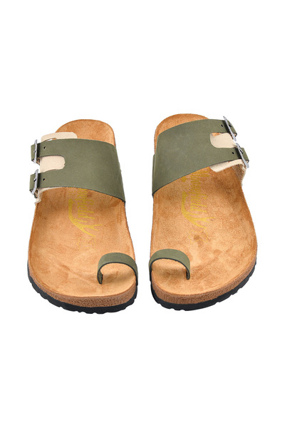 Moosefield Genuine Leather Beige-Khaki Women's Slippers