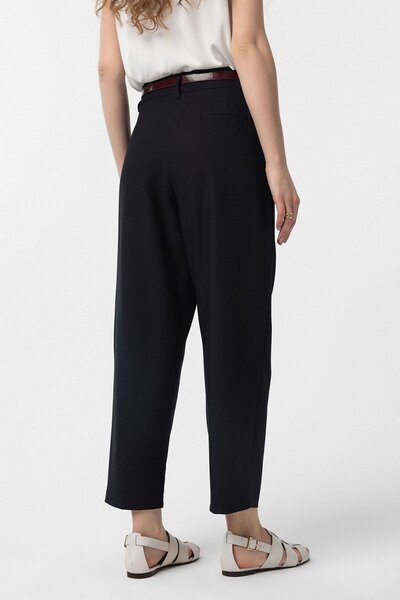 Antioch Black Pleated Soft Ankle Length Women's Trousers