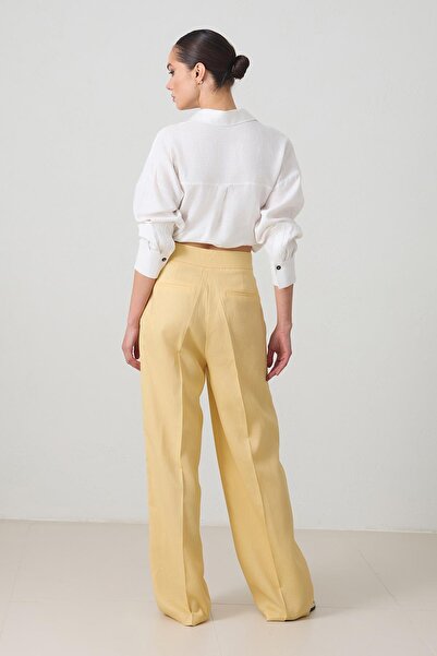 Setre Butter Yellow 100% Linen Pocket Detailed Relaxed Fit Trousers