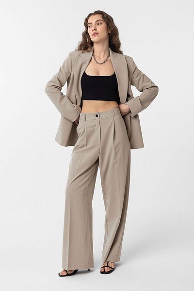 Antioch Beige Pleated Women's Trousers