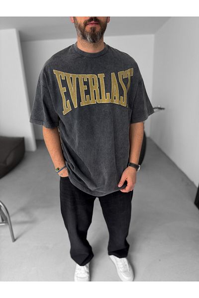 BYBASICMAN Anthracite Everlast Printed Oversize T-Shirt Jj-221