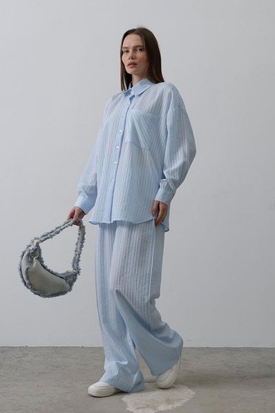 Modayakamoz Set oversize cu buzunar în dungi - Baby Blue