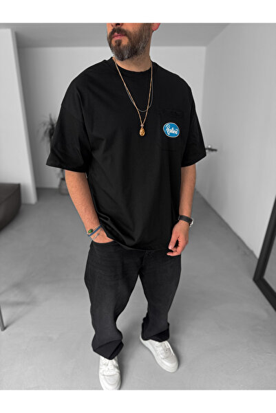BYBASICMAN Чорна еластична футболка Oversize з розрізами JJ-124