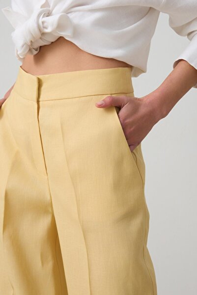 Setre Butter Yellow 100% Linen Pocket Detailed Relaxed Fit Trousers