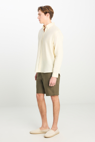 Lee %100 Keten Regular Fit Normal Kesim Sarı Gömlek