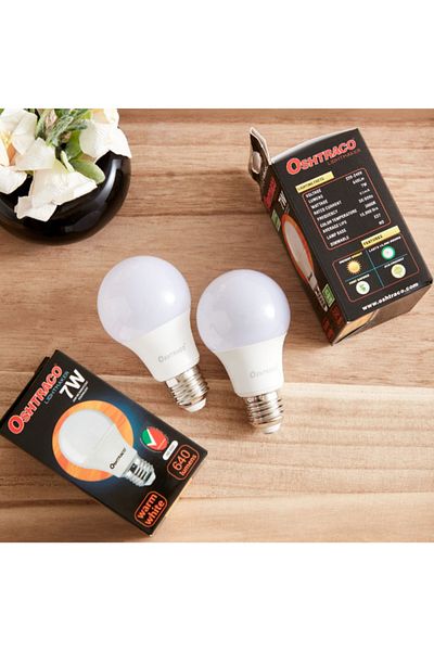 Oshtraco طقم لمبات LED بيضاء دافئة بقوة 7 وات E27 مكون من قطعتين