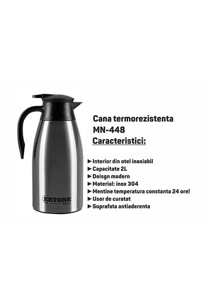 ertone Cana Termorezistenta Mn-448, De 2 L, Design Modern, Inox