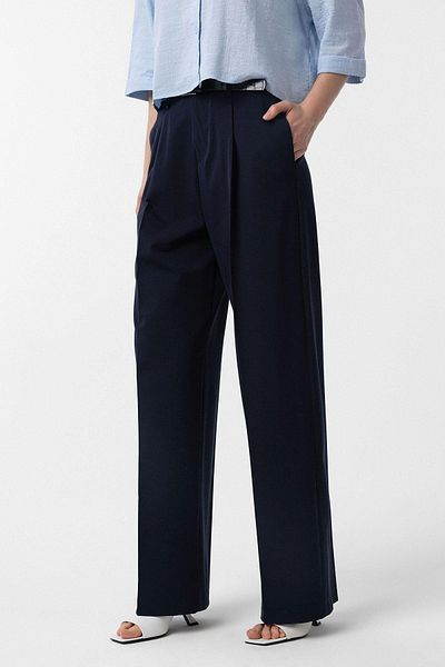 Antioch Navy Blue High Waist Pleated Women's Trousers