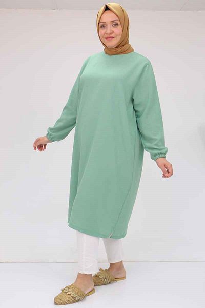 Eslina 58057 Large Size Linen Tunic with Elastic Sleeves - Nefti