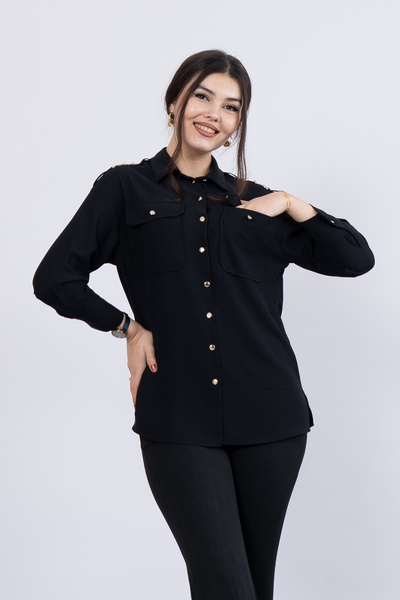 MissVina Omuz Apolet Detaylı Uzun Kol Gömlek 7996