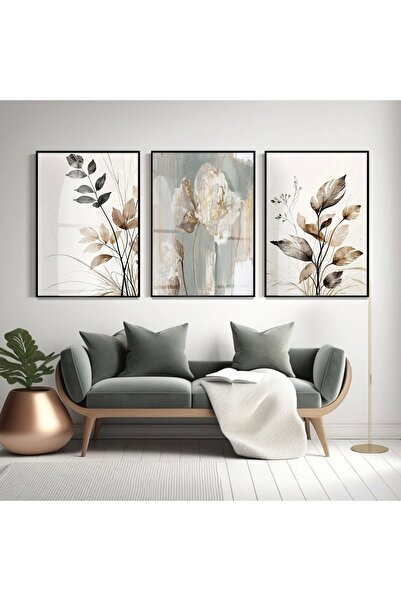 KOLAJTASARIM Siyah-Beyaz Çiçek Motifli Siyah Metal Çerçeveli Cam Tablo /S