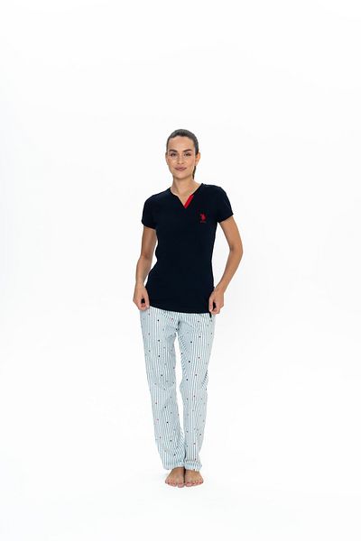 U.S. Polo Assn. U.S. Polo Assn. Set pijama cu inimă cu decolteu în V bleumarin pentru femei - BYNVA20B06K0T