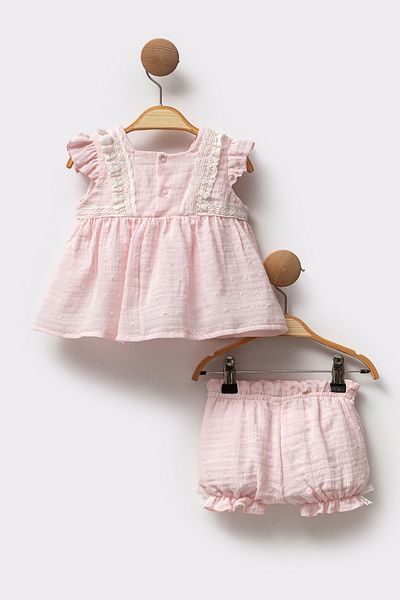 Cassiope Lacy Muslin Fabric 2-Piece Bottom Top Shorts Special Day Eid Baby Girl Suit